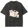 Summer Fashionable Cartoon Style Box Cat Short-sleeved Men's and Women's Washed Retro Hip-hop Casual Retro T-shirt
