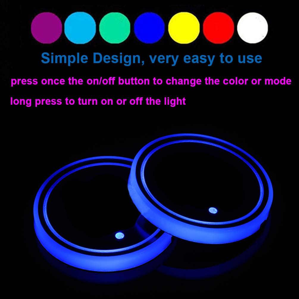 Dalimo LED Cup Holder Lights, 2 Pieces Car Cup Holder LED Lights, 7 Colors