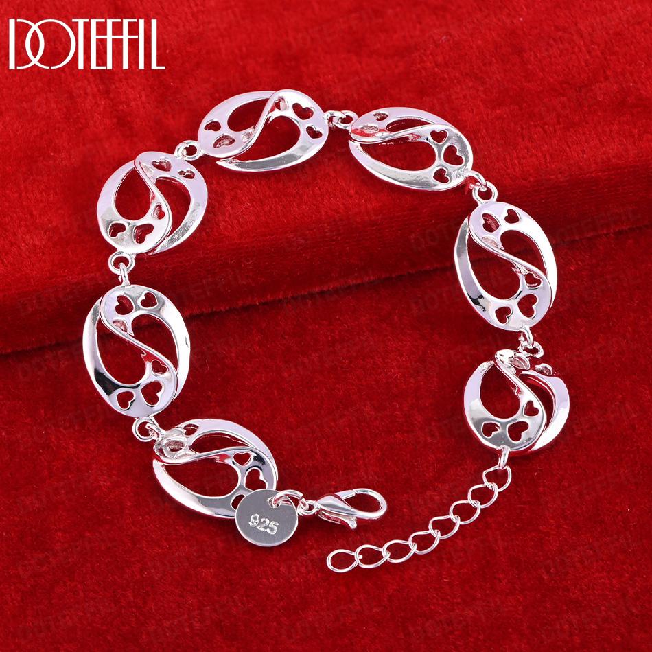 925 Sterling Silver Wedding Jewelry Women's Gift Circle Heart Bracelet
