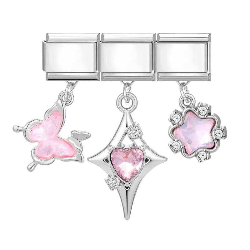 Y2K 3PCS Colorful Crystal Zircon Pendant Moon Star Bow Italian Charm Links Stainless Steel Fit 9mm Bracelet Jewelry DIY Making