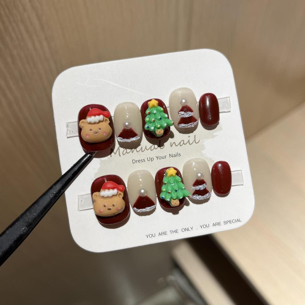 Christmas Collection: Cute Cartoon Girl Wearable Nail Stickers, Handmade & Removable