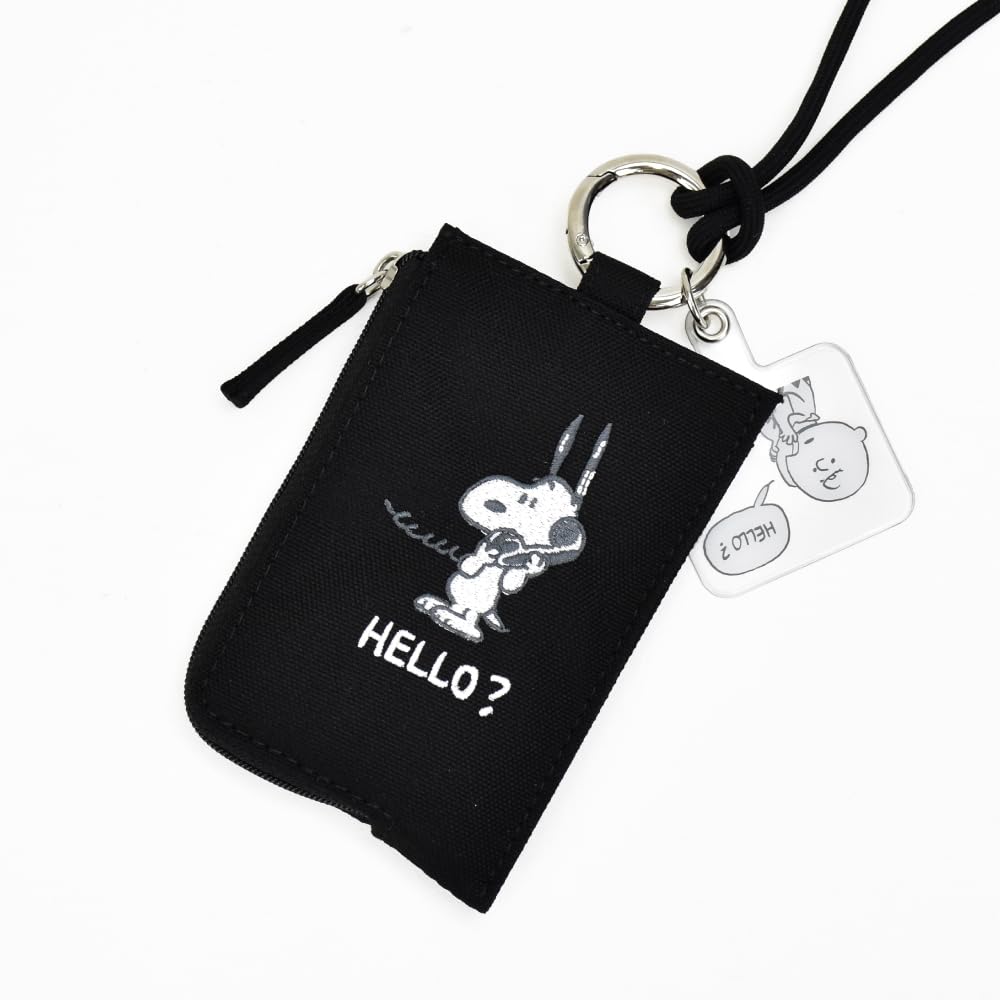 Marimo Craft Snoopy Travel Smartphone Shoulder Bag with Key Pass Case, Black (SPZ-4100)