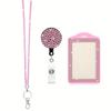 Bling ID Holder with Lanyard Rhinestone Decorated Elegant Design Shiny Finish Badge Reel Retractable Lanyard Easy Pull Buckle