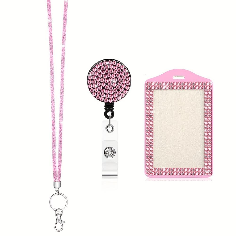 Retractable Lanyard Shiny Finish Badge Reel Bling Retractable Badge Holder for Students розовый