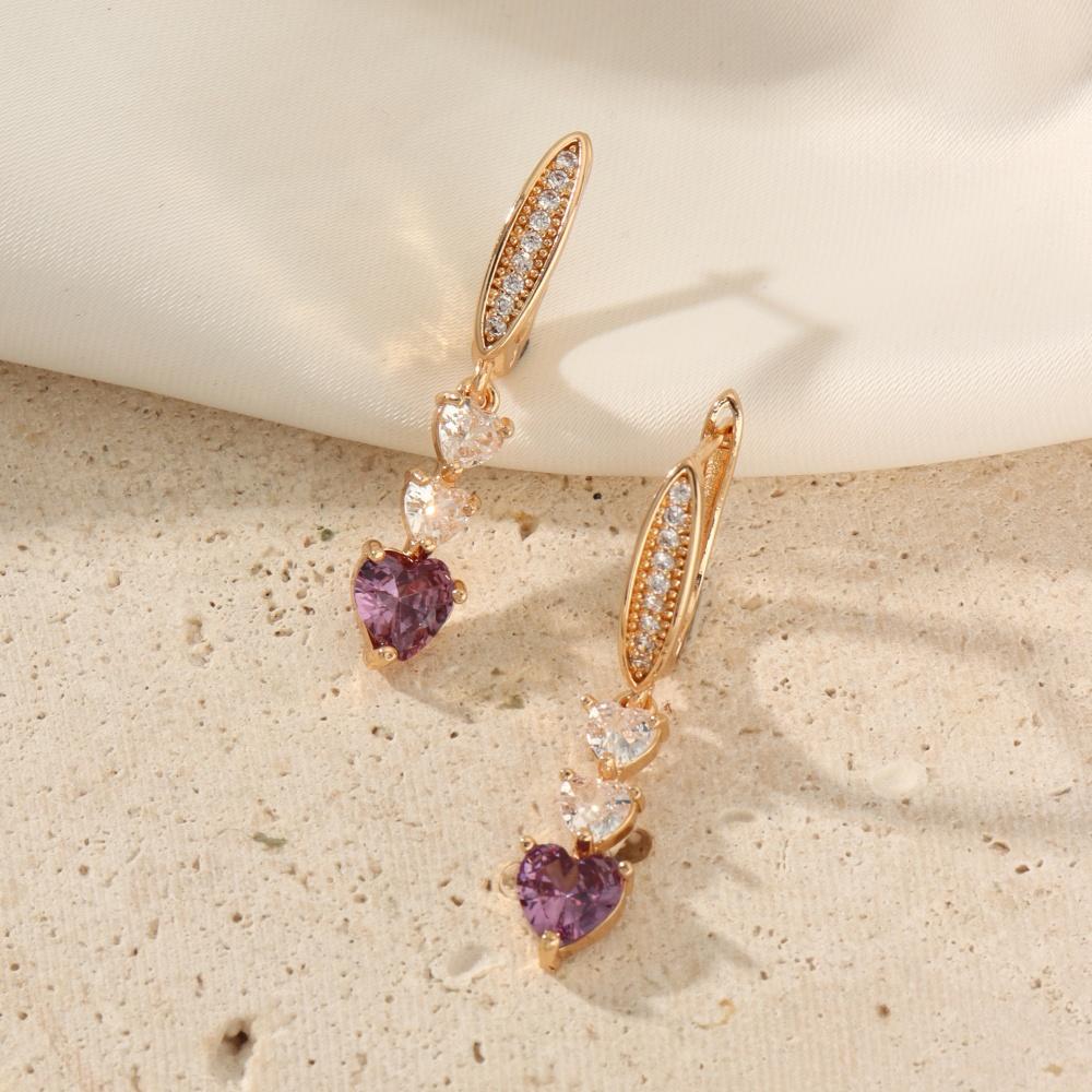 

1 пара сережек-сердец из циркония для женщин, серьги золотого цвета, ювелирные изделия, аксессуары для свадебной вечеринки, подарок на День святого Валентина фиолетовый