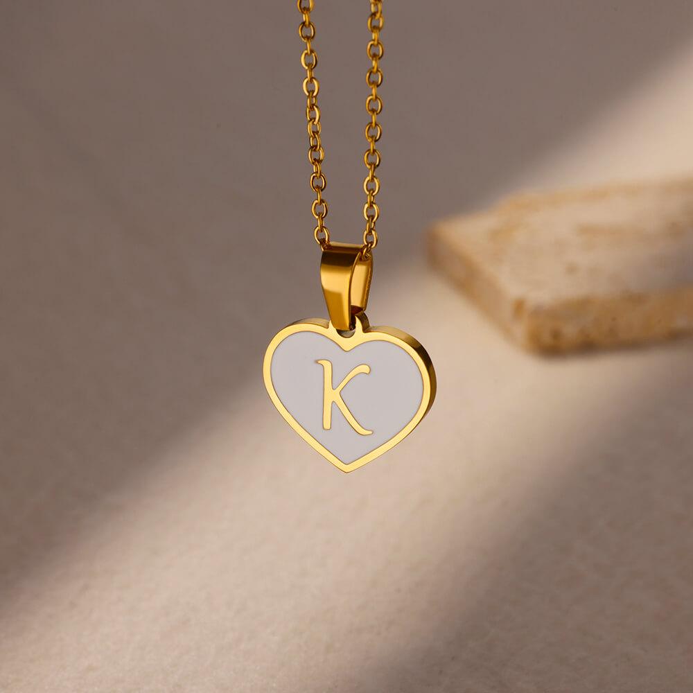 Stainless Steel Initial Letter Enamel White Heart Necklaces for Women Cute Name Pendant Charm Necklace Zircon Prom Accessories