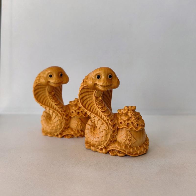 1 Piece Lucky Feng Shui Snake Statue Wooden Carved Chinese Snake Figurine Money Wealth Home Desktop Decorations Accessories