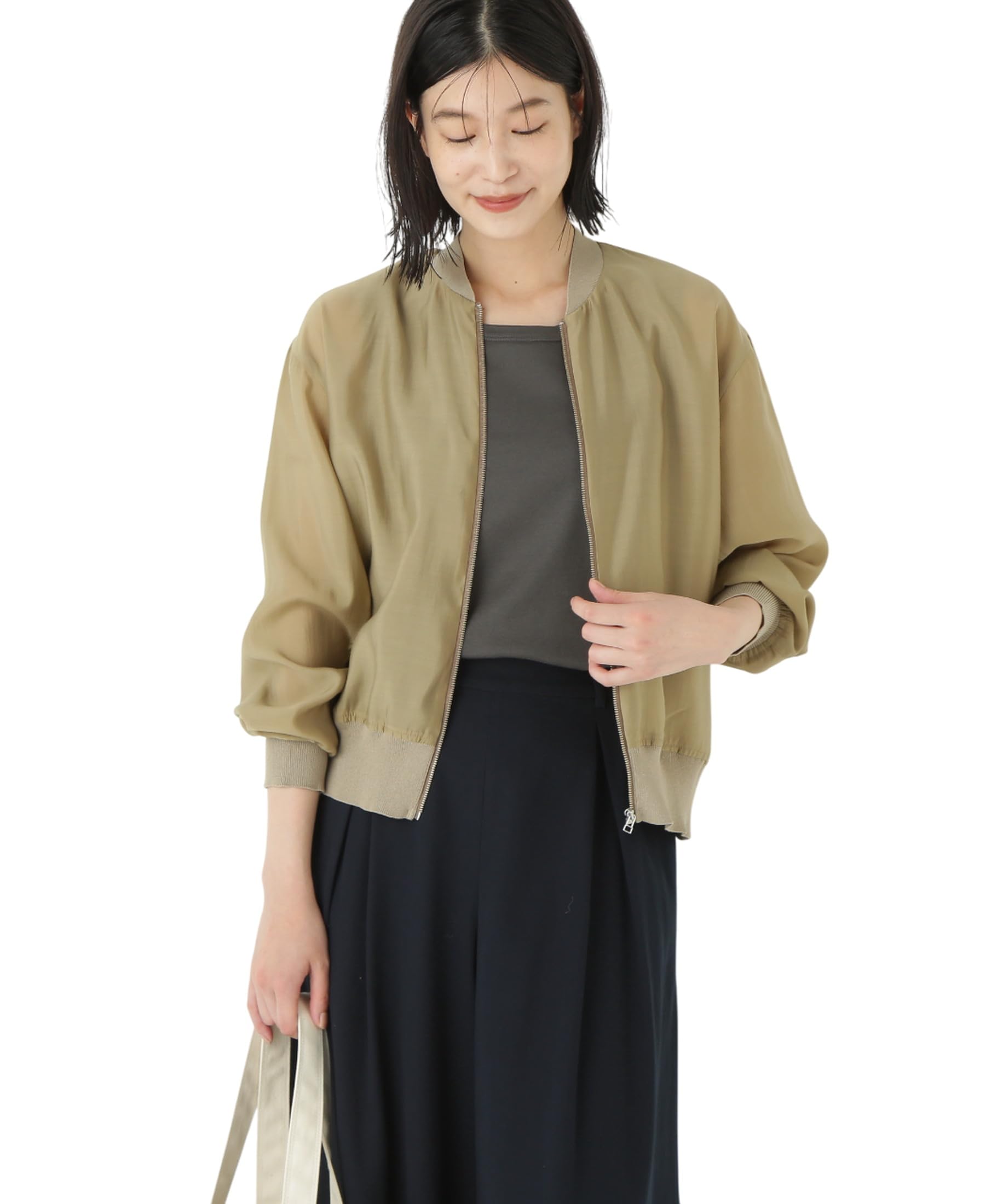 

Human Woman Sheer Blouson (Knit Docking) / Women s / 077-5270813 040_Beige
