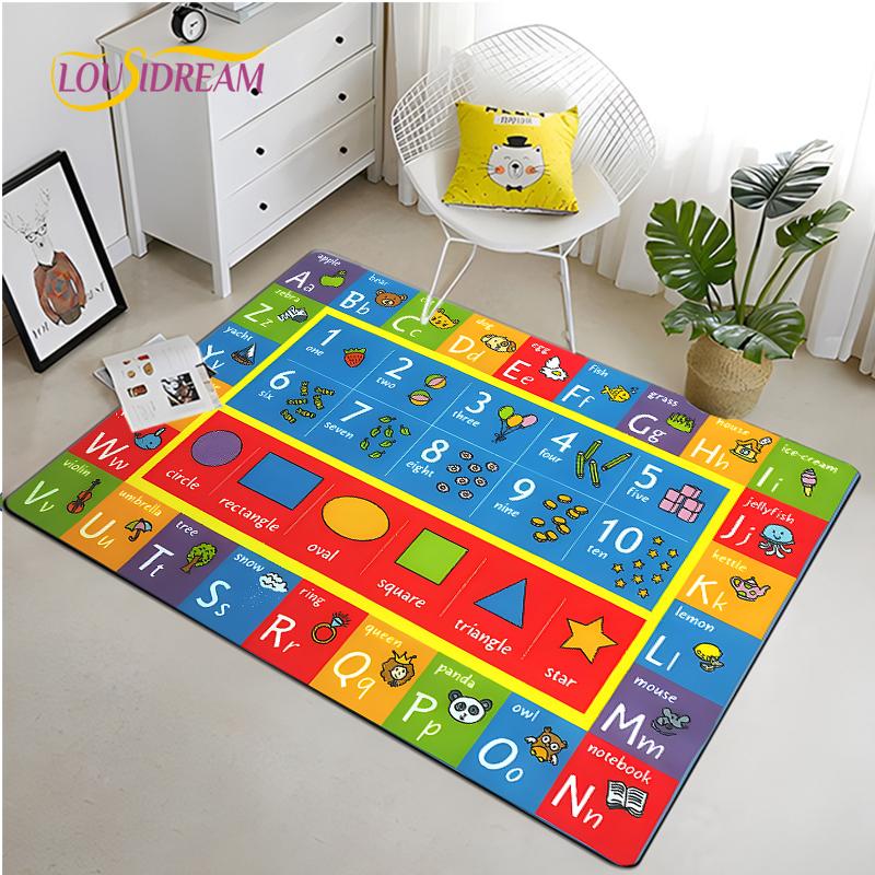 IMIKEYA Dětská hrací podložka Kolekce Hrací čas Abeceda ABC Roční období Měsíce Ovoce a Tvary Vzdělávací koberec do herny ložnice