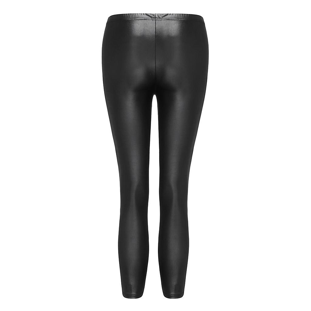 Women Imitation Leather Spliced Leggings Slim Pants Nine Leather pants Thin