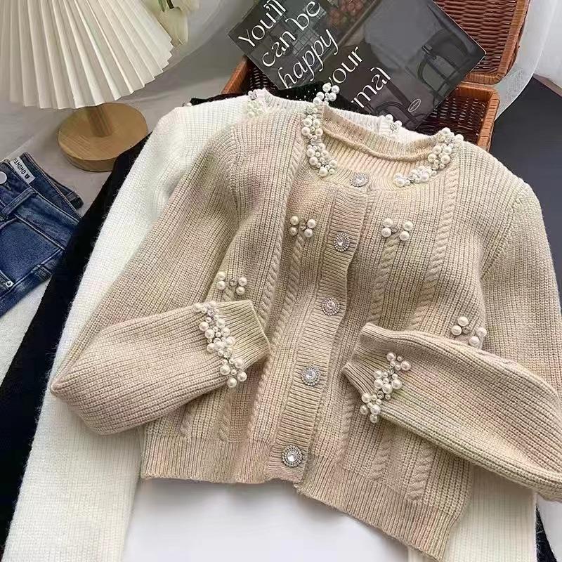 Premium Heavy Industry Beads Exquisite Knitted Cardigan Gentle Sweet Beautiful Women Sweater Autumn and Winter New