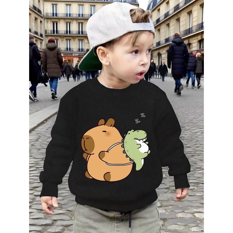 New Cute Anime Cartoon "Capybara" Crew Neck Autumn/Winter Sweatshirt for Kids, Children's Autumn/Winter Daily and