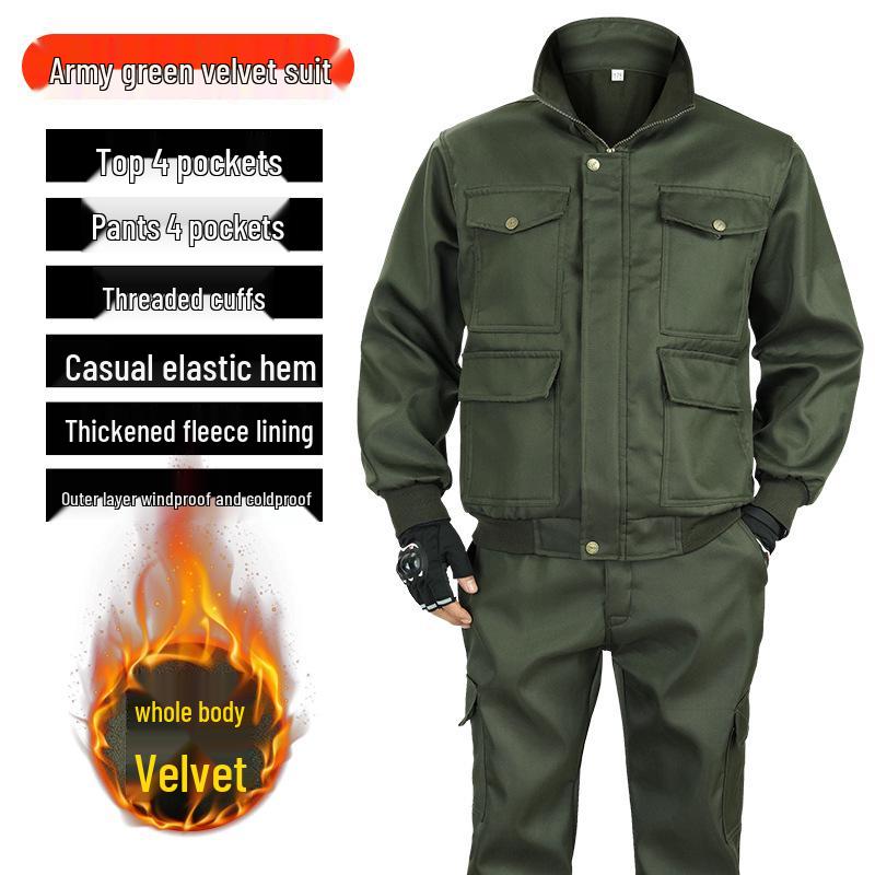 Men's Thickened Camouflage Workwear Set: Velvet-Lined, Cold-Resistant, Wear-Resistant for Welding & Auto Repair
