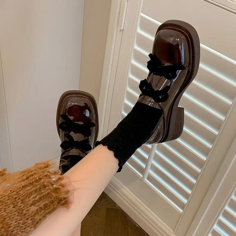 Fashion Platform with Medium Heels Japanese Style Lolita Loafers Bow Women's Shoes Mary Jane Ladies Pumps Lastest Chic and Elegant Shoe