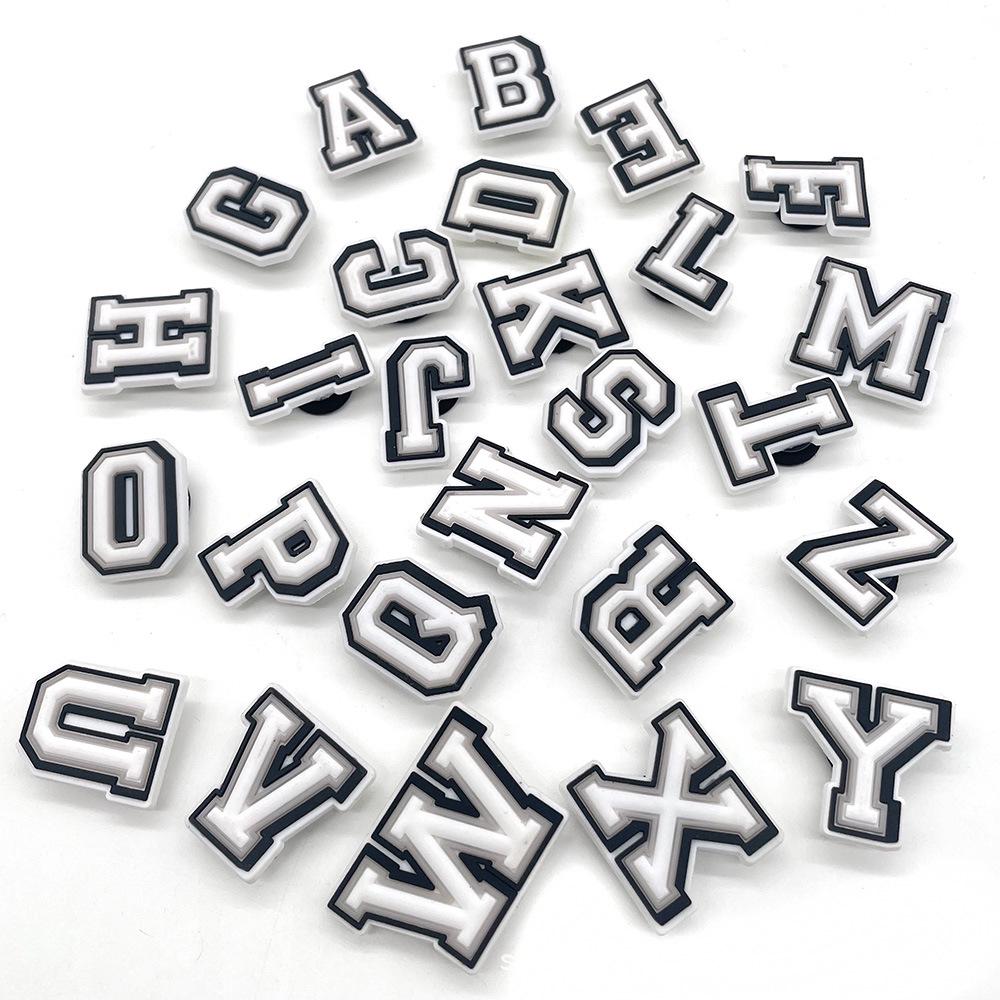 Zhibixing Soft Rubber Clog Accessories: 37 Styles of Black and White Letters & Numbers for Customizing Shoe Buckles and Flowers.