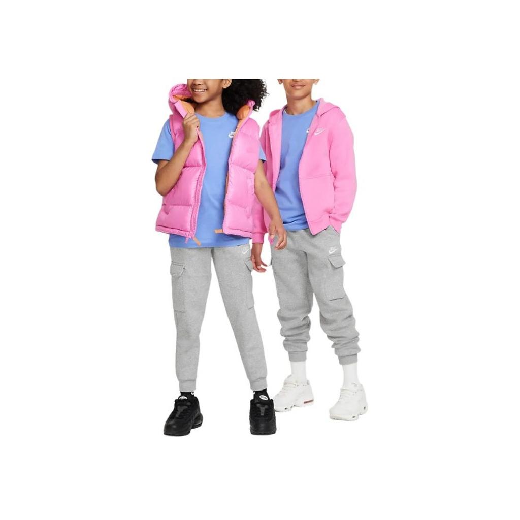 Nike Kids Cargo Pants Loose Drawstring Letter Logo Print Straight Leg Casual Pants Kids Pants Gray FD3012-063