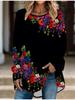 Plus Size Women Spring Flower Printed Comfy Long Sleeve Round Collar T-shirt Casual Baggy Mid Length Tee Tops
