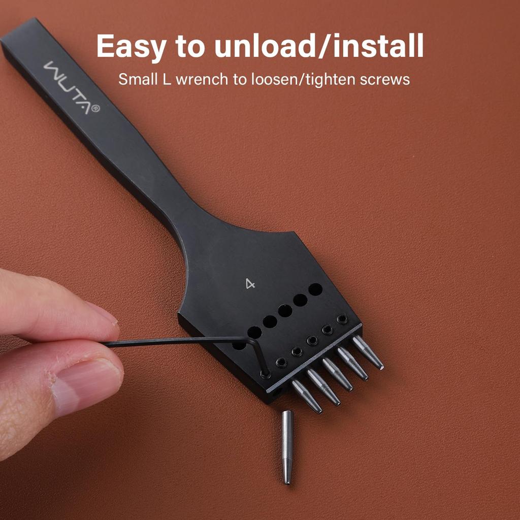 WUTA Detachable Round Hole Punch, Leather Craft Tool Set, Lace Stitching Round Hole Punch, European Hole Punch, 2nd Generation, 4mm (2+4+6)