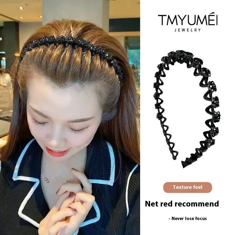 Rhinestone Wave Headband Women's Hair Pressing Hairpin Hair Tidying Artifact Headband Hairpin Autumn and Winter Headdress