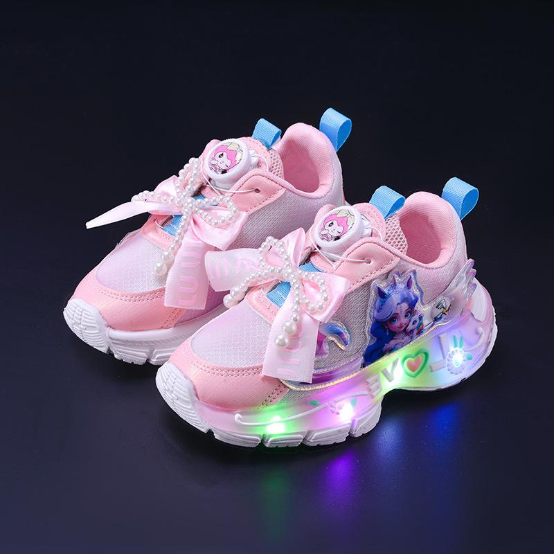2025 Autumn Cartoon Princess Rotating Mesh Anime Luminous Girls' Sports Shoes