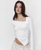 Peullijeunopallou Sadie Unbal Shirring Long Sleeve Top (White)