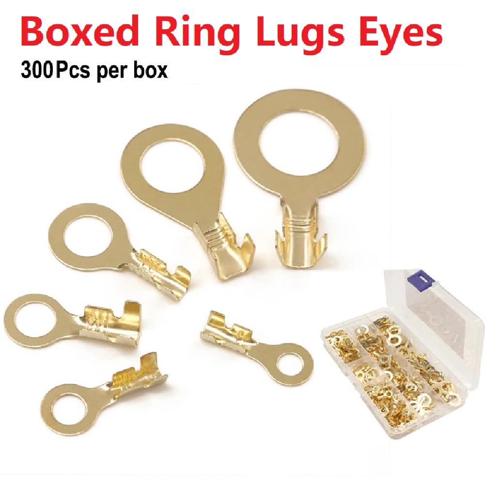 300PCS M5 M6 M8 M10 Copper Iron Ring Cable Lug Terminal O-Type Crimp Connector Non Insulated Assortment Kit