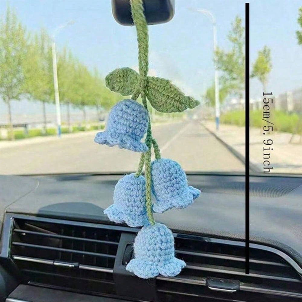 

Wind chime flower hand woven car decoration, rearview mirror pendant, car interior pendant синий