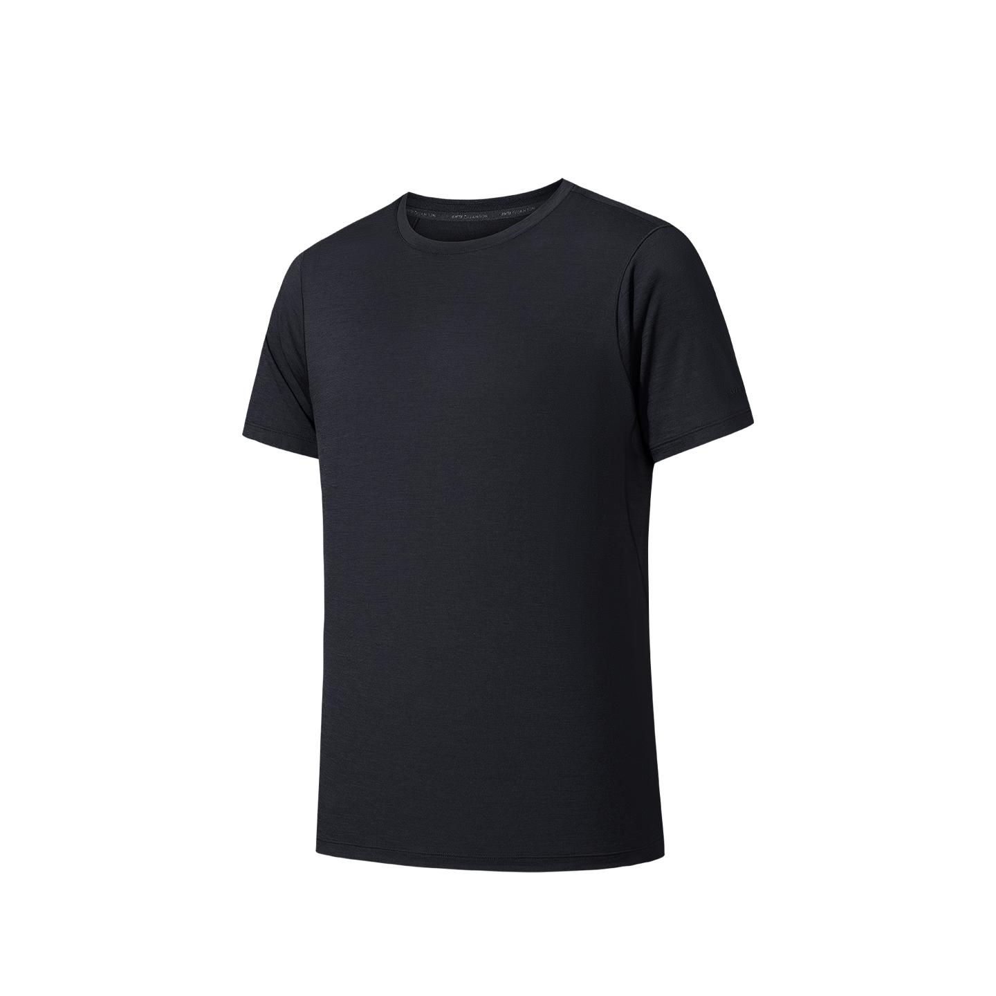 

Anta Champion Mens Short Sleeve Knitted T-Shirt Summer Sports Tee Men tops Basic-Black 152620107-4 S