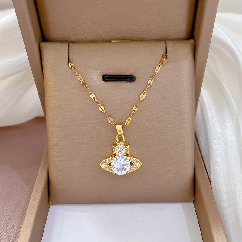 Titanium Steel Luxury Diamond Gold Micro-Inlaid Necklace for Women - Trendy Clavicle Chain