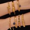 Modern Chinese Style Stone Pendant Gold-Plated Stainless Steel Geometric Bracelet