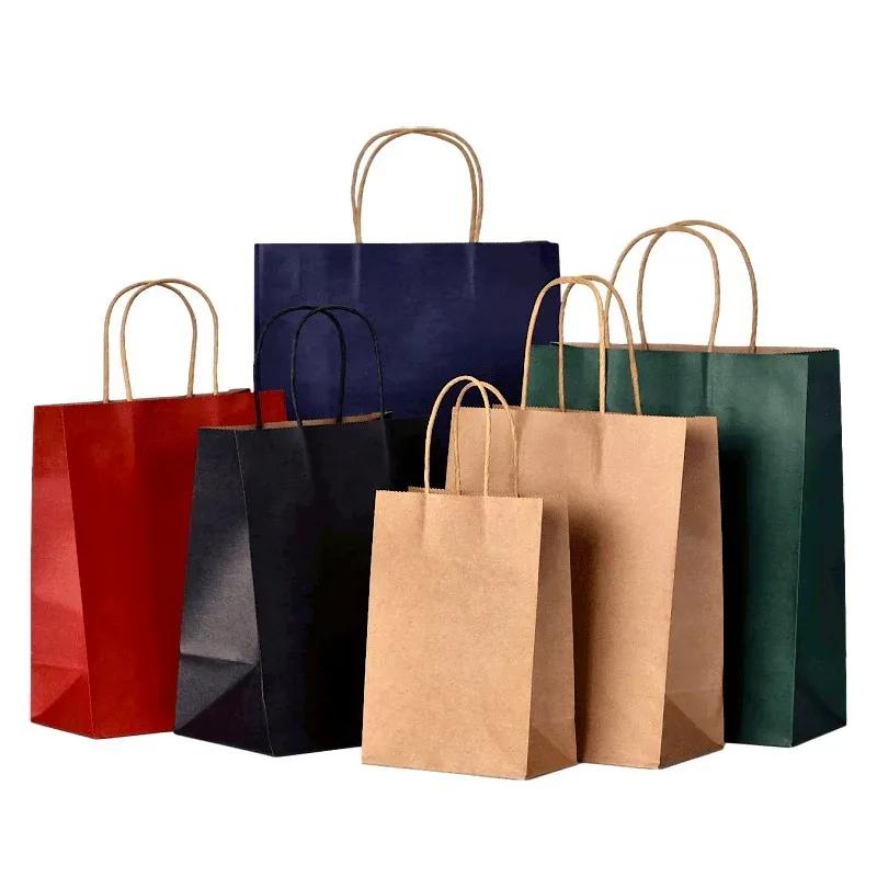 25/50Pcs Brown Kraft Paper Gift Bags With Handle Wedding Birthday Party Favor Bags For Small Shopping Retail Merchandise Bags