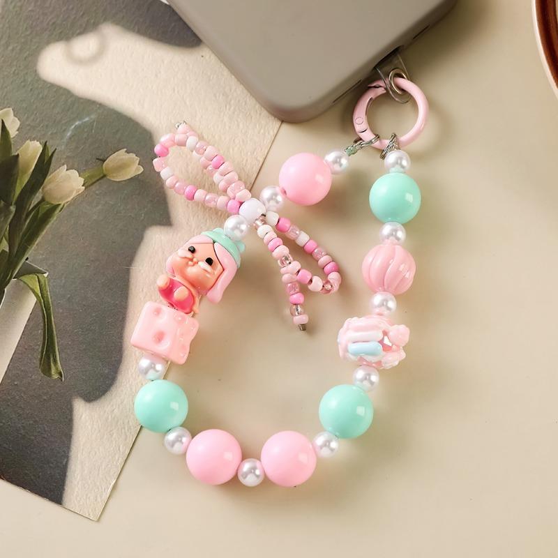 Cute Dopamine Handmade Beaded Doll Phone Chain Bag Charm Keychain Gift