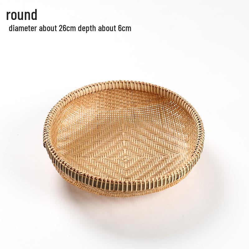 Handmade Bamboo Woven Basket for Fruits and Snacks - Round Living Room Storage Tray