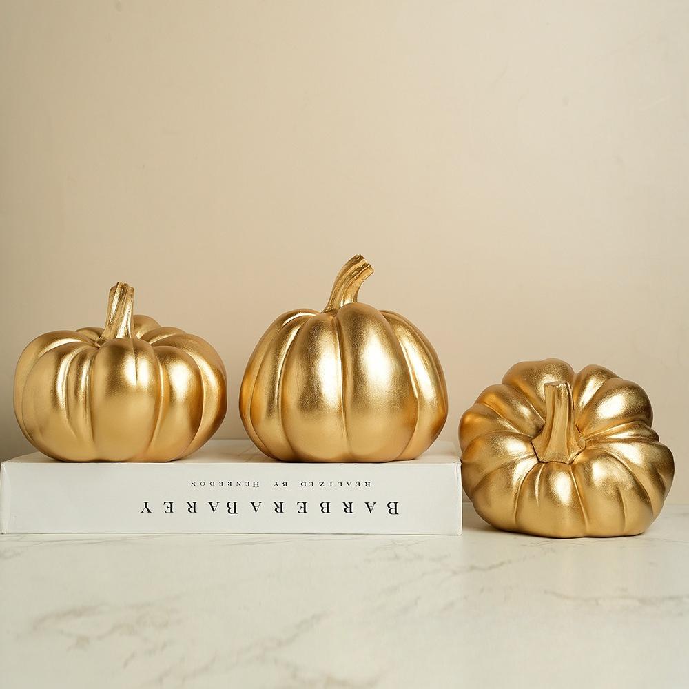 Golden Pumpkin Statue Thanksgiving Decorations Resin Pumpkin Figurine Autumn Farm Home Desktop Hallowee Party Ornament