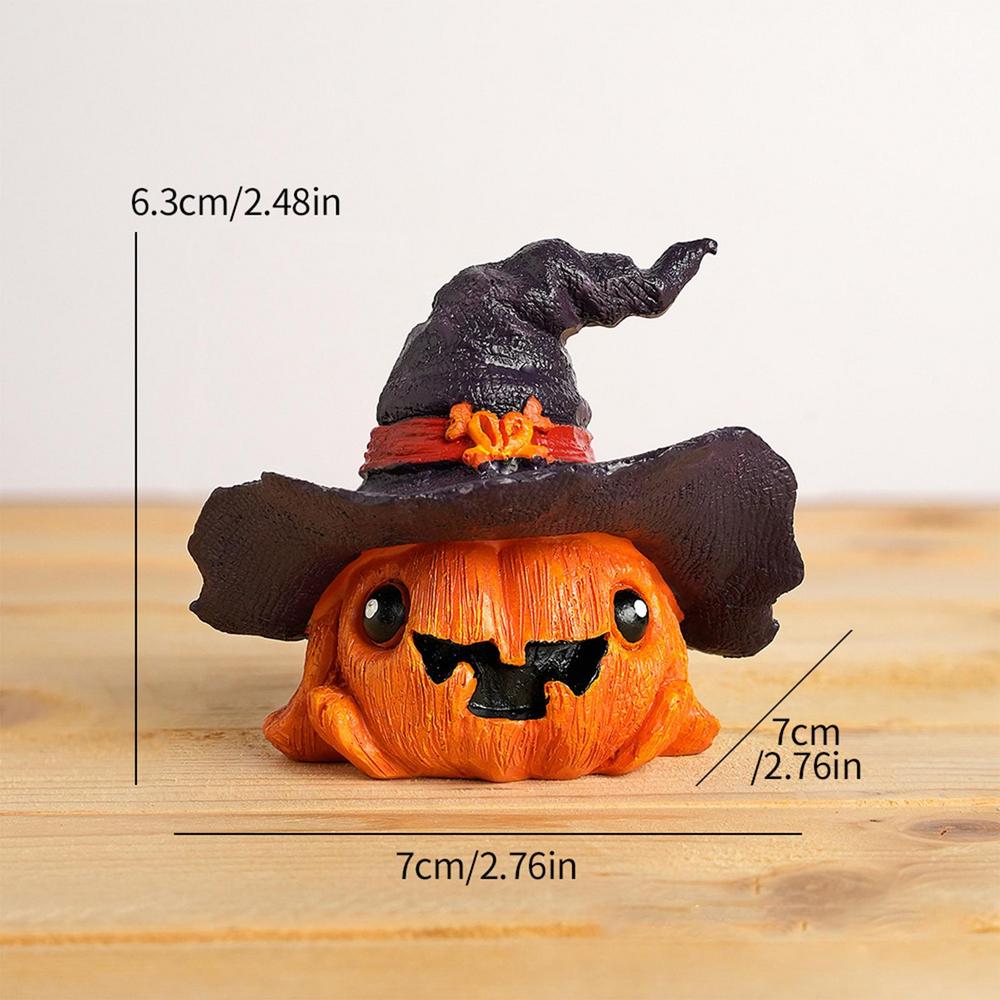 

Halloween Pumpkin Resin Figurine - Mini Cute Pumpkin Statue with Hat, Home Decor for Cabinet, Living Room, Party