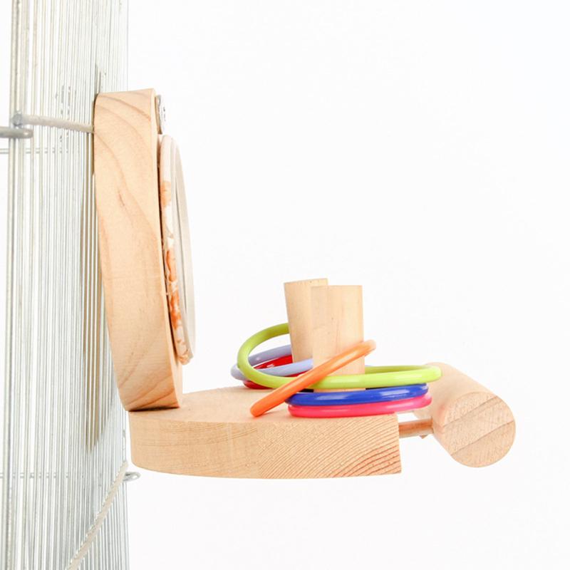 Percha con soporte para pájaros con espejo, anillos apilables, rompecabezas de entrenamiento de inteligencia, juguetes para masticar para loros