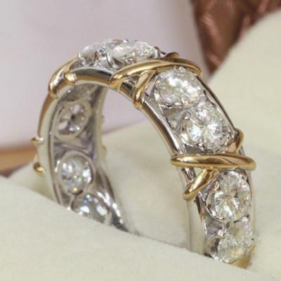 Full Cubic Zirconia CZ Cross White Gold Plated Ring Lady Wedding Jewelry