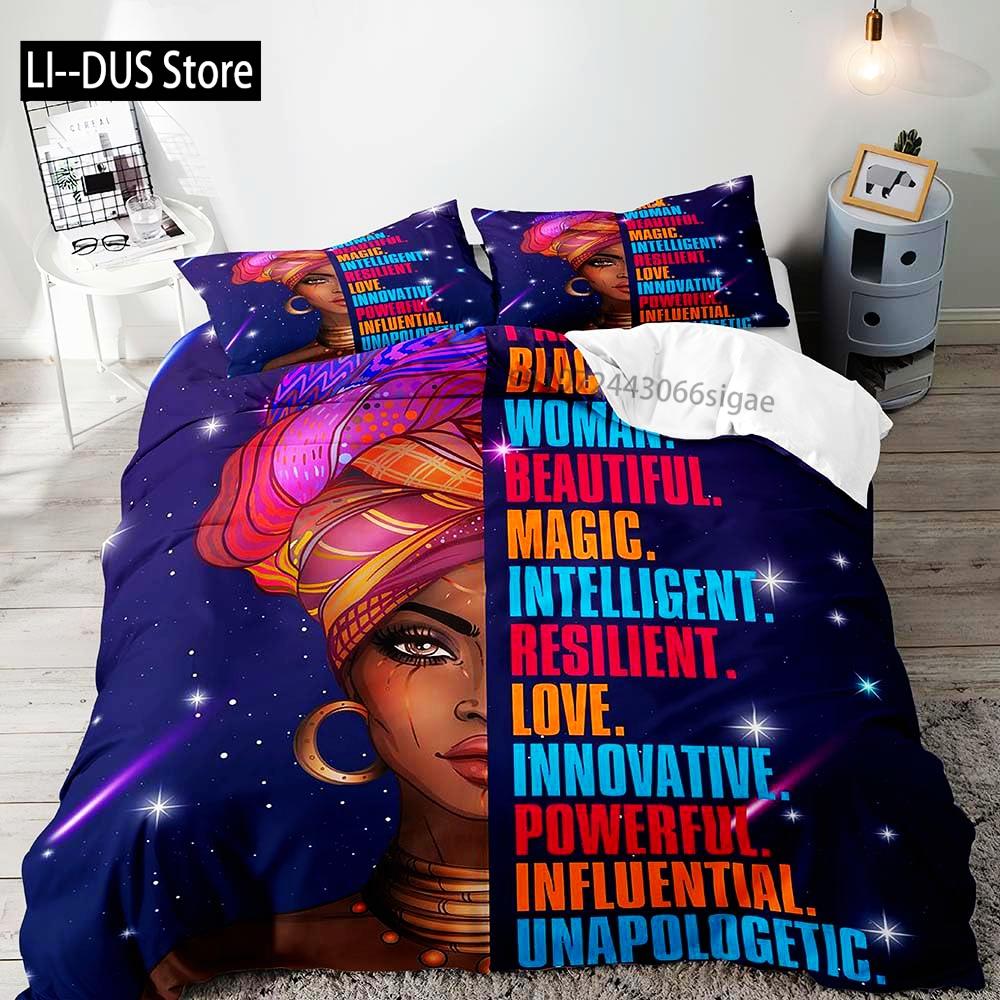 Africkoamerická černošská dívka Magie Povlak na přikrývku Plná velikost Přikrývka Potah na prošívanou deku Inspirativní dárky pro ženy 2 povlaky na polštář 3 ks