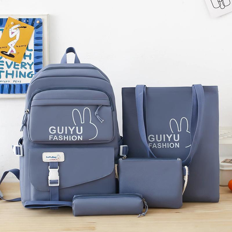 Rucksack-Set mit großem Fassungsvermögen, Schultasche, einfarbig, vierteiliger Rucksack für Damen