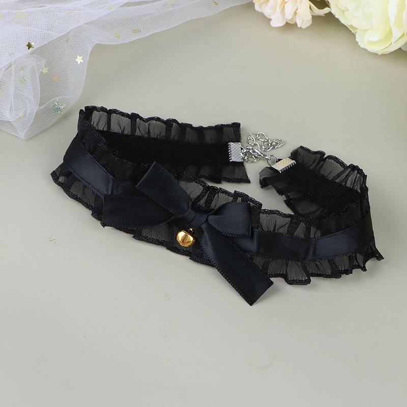 Elegant Lace Bowkot Choker Necklace Gothic Collar Necklace With Bells Vintage Choker Short Chain Necklace Jewelry
