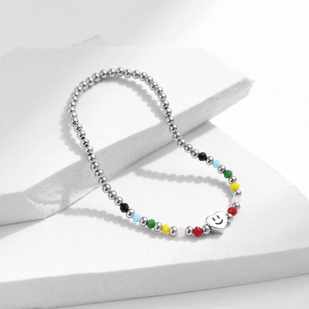 MODIAN 925 Sterling Silver Colorful Heart Love Smile Basic Beads Bracelet Adjustable Elastic Bracelets For Women Jewelry Gift