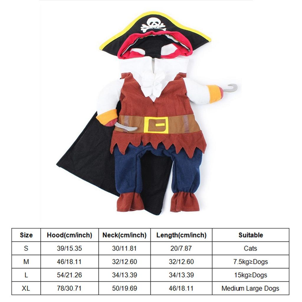 Polyester Cute Durable Pet Halloween Clothes Pirate Funny Costume Dress Up for Cats Dogs(S)