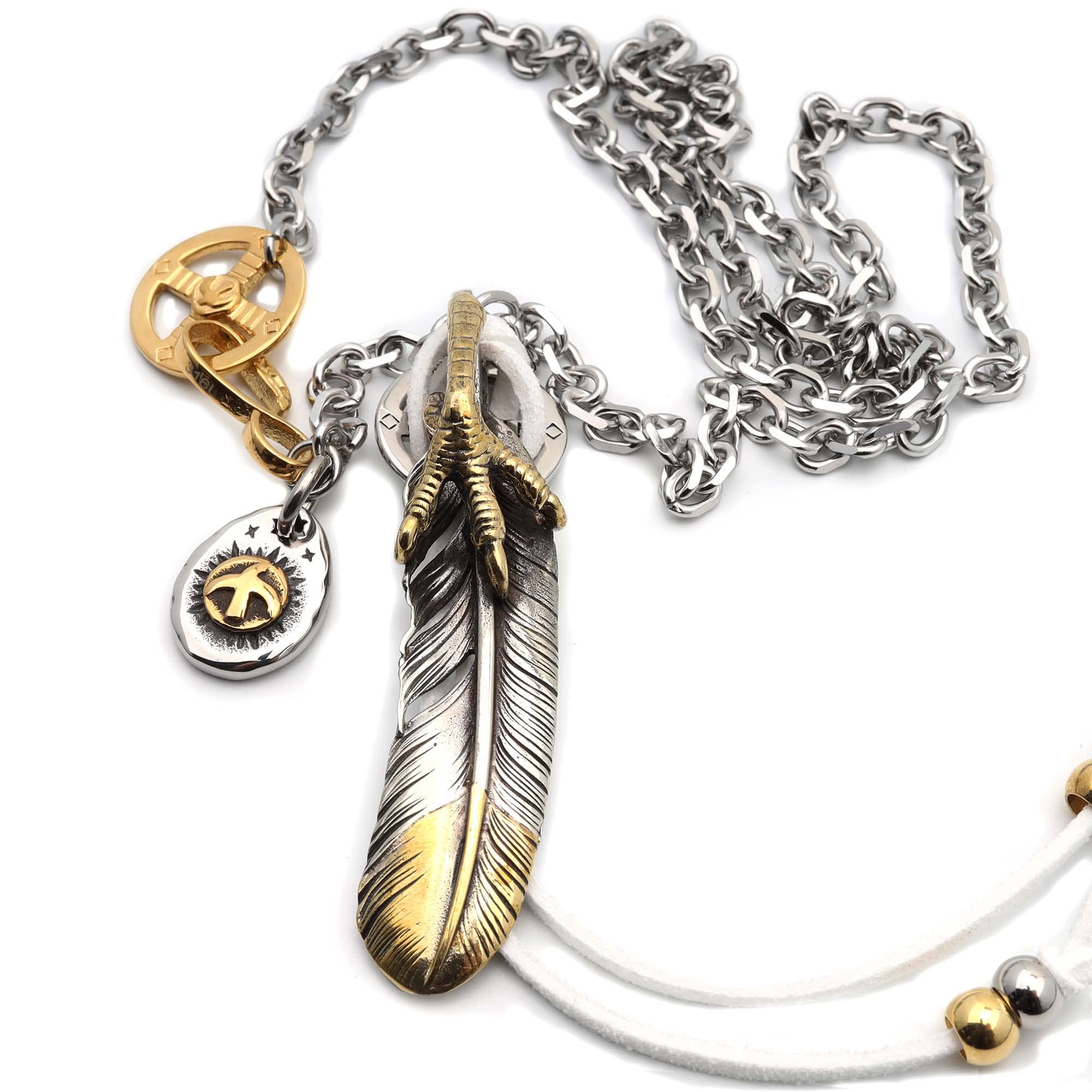 

[Dawn Art] Dawn Art Feather Necklace Celebrity Model Extra Large Feather Silver Gold Wheel Hook Thick Square Chain Set срібний