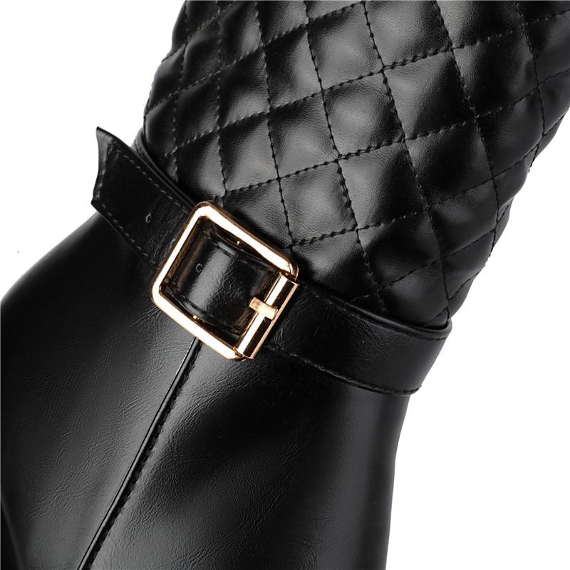 Women's High Heel Boots Autumn and Winter New Waterproof Platform Thick Heel Large Size Plush Mid-calf Boots