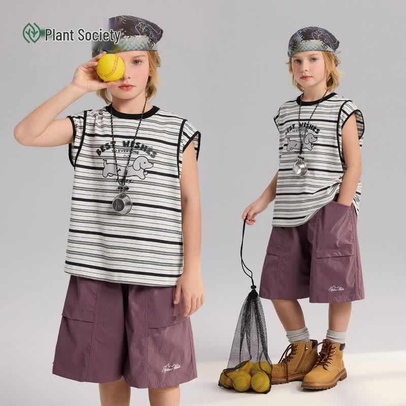 Zhimu Striped Round Neck Boys Vest 160