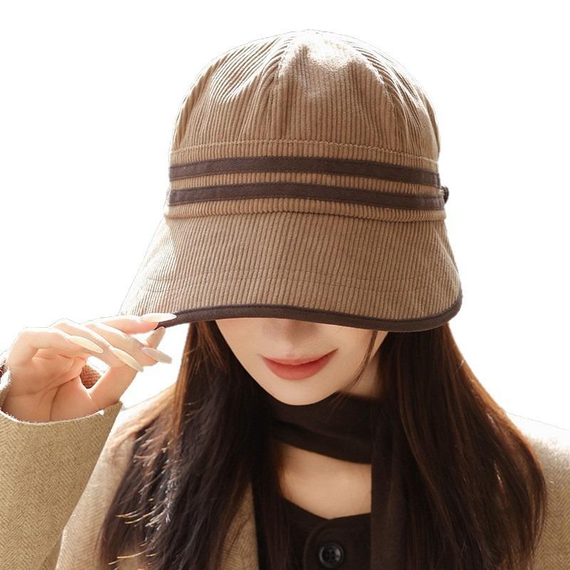 Corduroy Autumn Hat Women's High-end Temperament Equestrian Hat Big Head Circumference Showing Face Small Versatile Cap