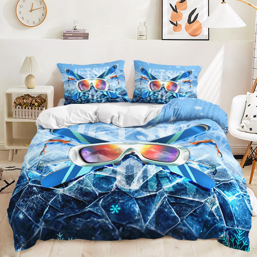 Funda nórdica con estampado digital 3D de fútbol, funda de almohada, juego de cama de tres piezas para dormitorio