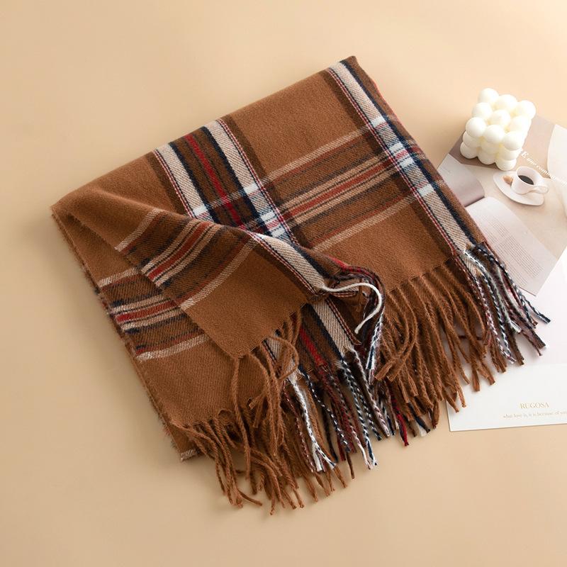 Vintage British Style Cashmere Fringed Scarf Women's Fashion Commuter Cold-proof and Warm Scarf Shawl