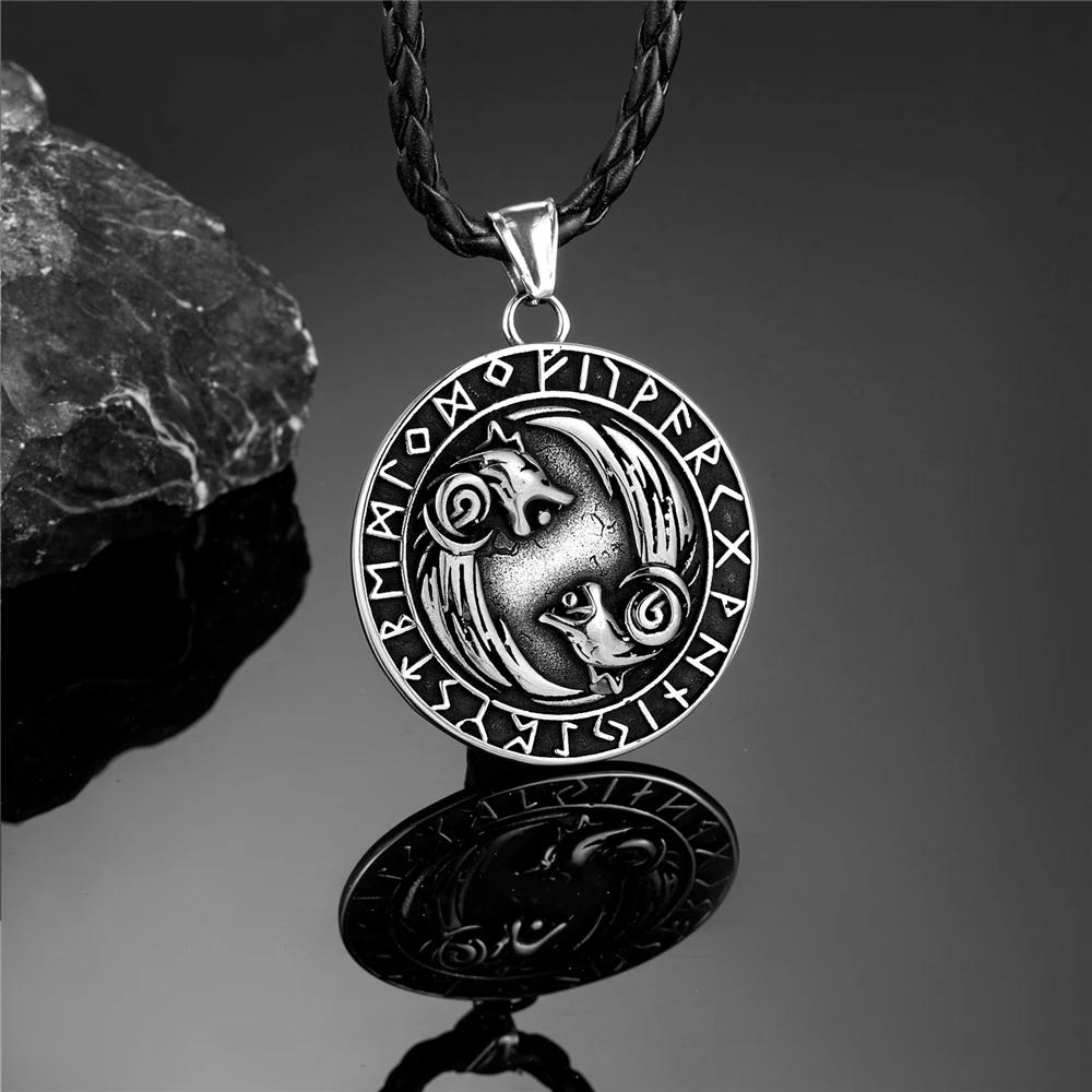 Wikinger Odin Wolf Halskette Herren Edelstahl Nordische Runen Keltischer Wolf Anhänger Vegvisir Amulett Nie Verblassend Skandinavischer Schmuck