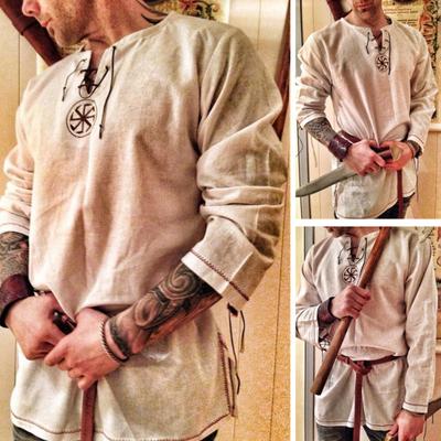 Men Shirt Knight Cosplay Medieval Costume Tunic Halloween Cosplay Costumes Men Adult Viking Pirate Disguise Fancy Clothing Carnival Shirt